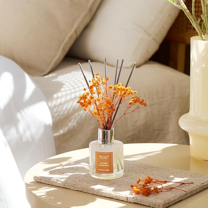 Reed Diffuser Set,6.76 fl oz (200 ml) - Coconut & Pineapple Oil Diffusers with 8 Reed Sticks, Home Fragrance Reed Diffuser