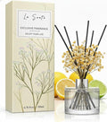 Reed Diffuser Set (6.7fl oz), Natural Bright Citrus Essential Oil Fragrance with Glass Bottle, Black Rattan Sticks &