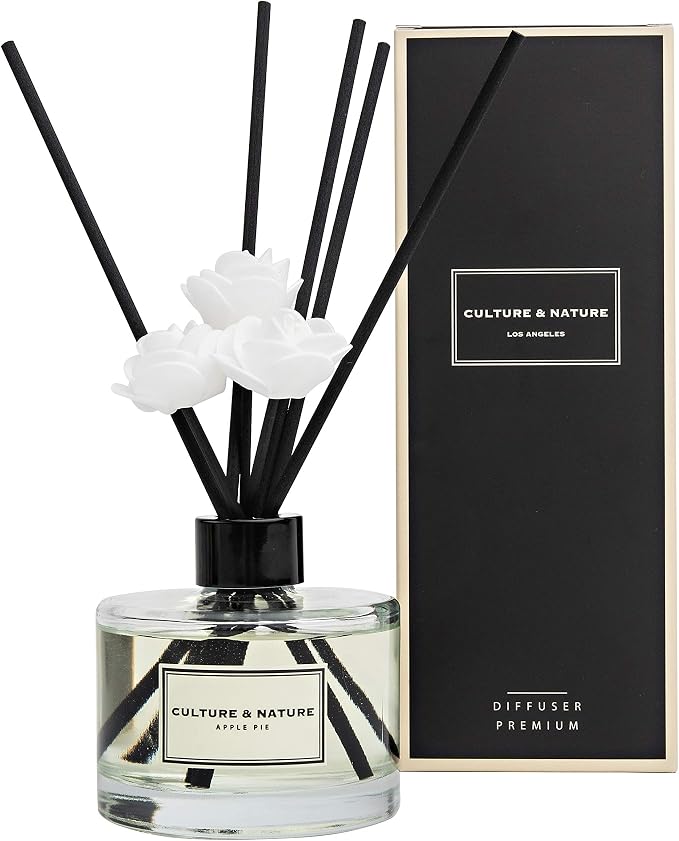 Reed Diffuser Set 6.7oz (200ml) Apple Pie Scented Diffuser with Sticks Home Fragrance Reed Diffuser for Bathroom Shelf
