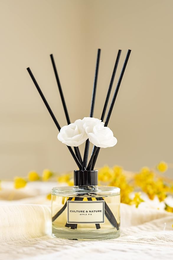 Reed Diffuser Set 6.7oz (200ml) Apple Pie Scented Diffuser with Sticks Home Fragrance Reed Diffuser for Bathroom Shelf