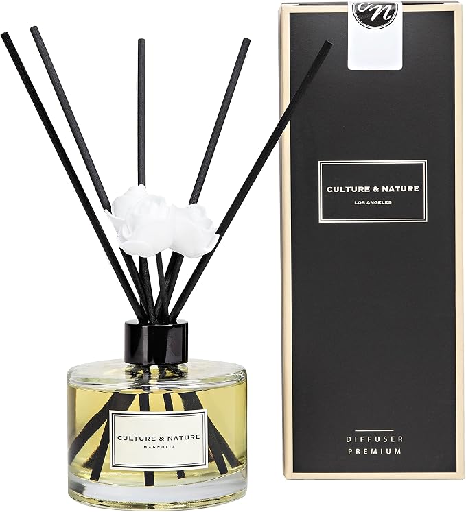 Reed Diffuser Set 6.7oz (200ml) Magnolia Scented Diffuser with Sticks Home Fragrance Reed Diffuser for Bathroom Shelf Decor