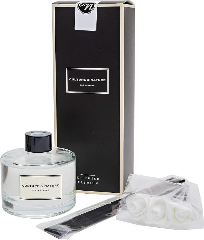 Reed Diffuser Set 6.7oz (200ml) Musky Sage Scented Diffuser with Sticks Home Fragrance Reed Diffuser for Bathroom Shelf