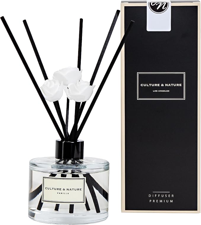 Reed Diffuser Set 6.7oz (200ml) Vanilla Scented Diffuser with Sticks Home Fragrance Reed Diffuser for Bathroom Shelf Decor