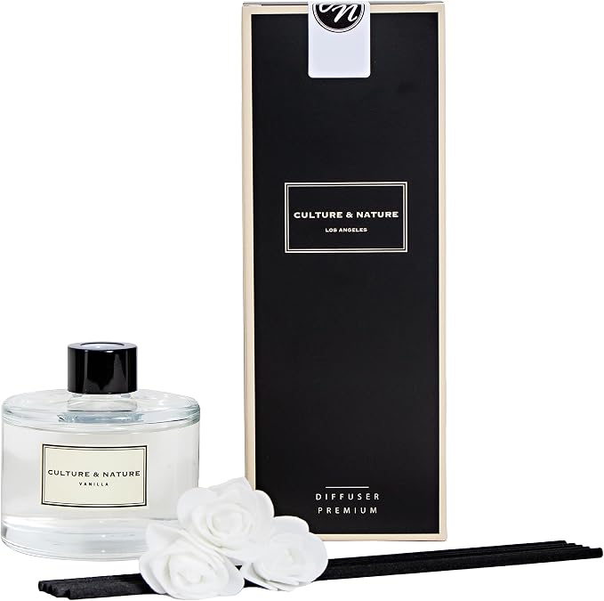 Reed Diffuser Set 6.7oz (200ml) Vanilla Scented Diffuser with Sticks Home Fragrance Reed Diffuser for Bathroom Shelf Decor