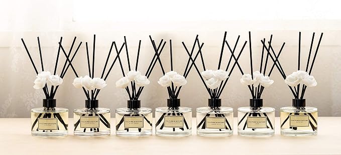 Reed Diffuser Set 6.7oz (200ml) Vanilla Scented Diffuser with Sticks Home Fragrance Reed Diffuser for Bathroom Shelf Decor