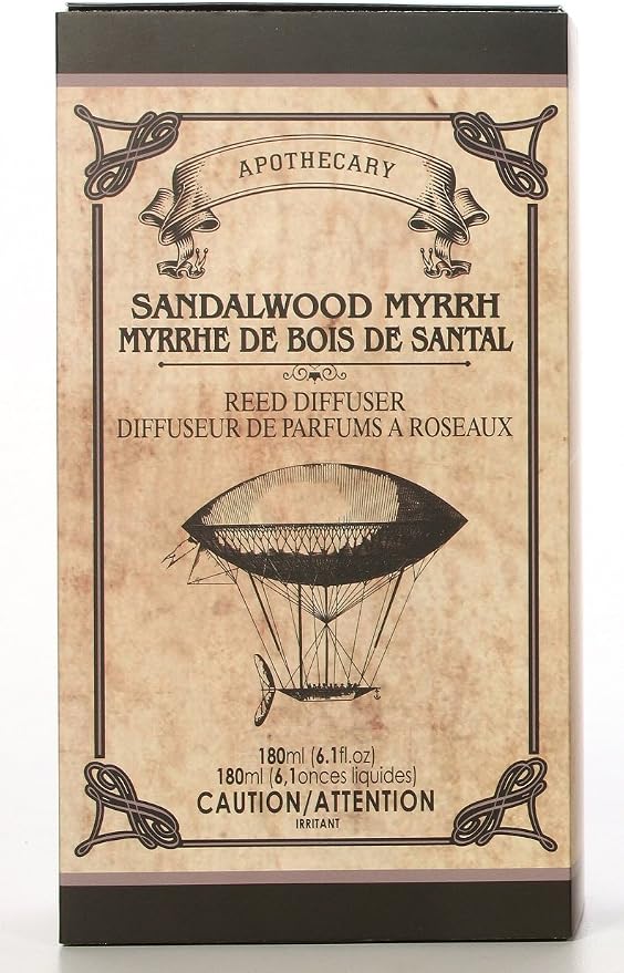 Reed Diffuser Set, 6 oz Apothecary Sandalwood Myrrh Scented Diffuser with Sticks Home Fragrance Reed Diffuser for Bathroom