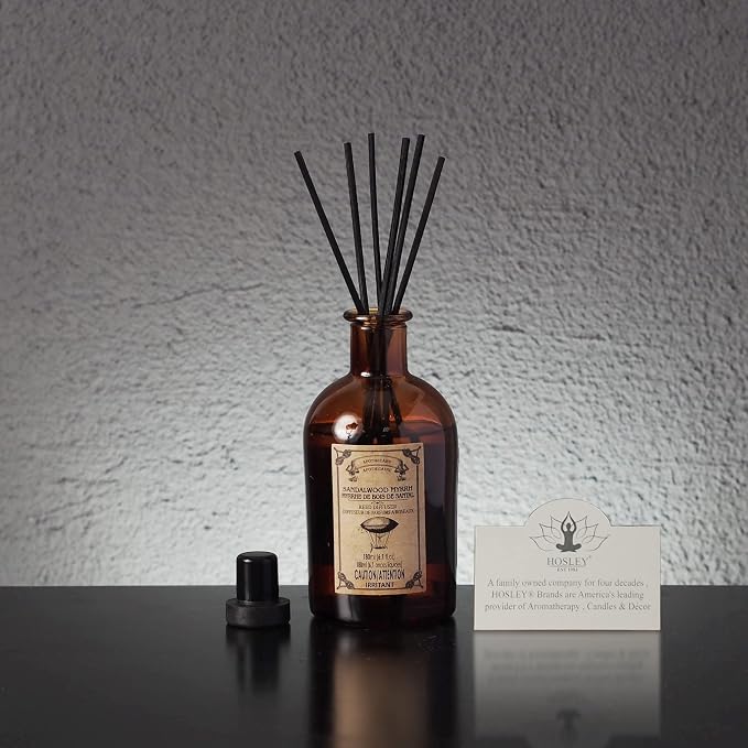 Reed Diffuser Set, 6 oz Apothecary Sandalwood Myrrh Scented Diffuser with Sticks Home Fragrance Reed Diffuser for Bathroom