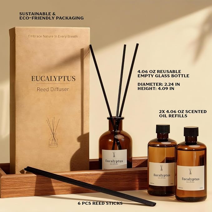 Reed Diffuser Set, 8.12 fl.oz Eucalyptus Scented Diffuser with Sticks, Up to 120 Days, alternate product view 2