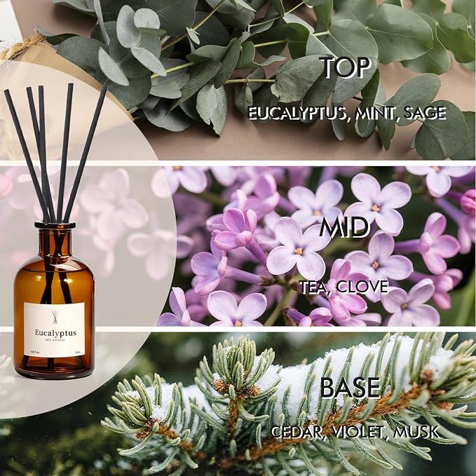 Reed Diffuser Set, 8.12 fl.oz Eucalyptus Scented Diffuser with Sticks, Up to 120 Days, alternate product view 3