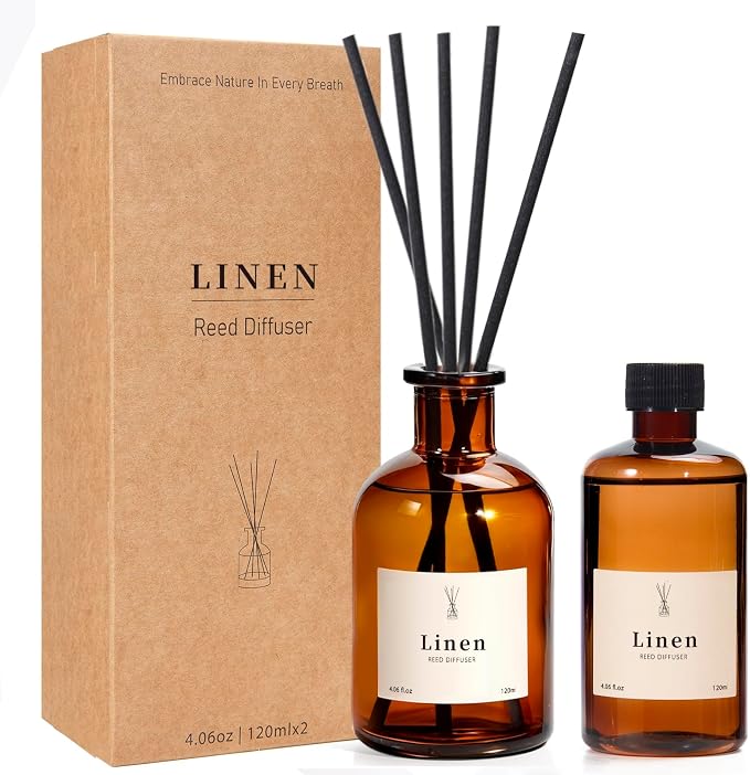 Reed Diffuser Set, 8.12 fl.oz Linen Scented Oil Diffuser, Home Fragrance Reed Diffusers for Bathroom Shelf Decor & Air