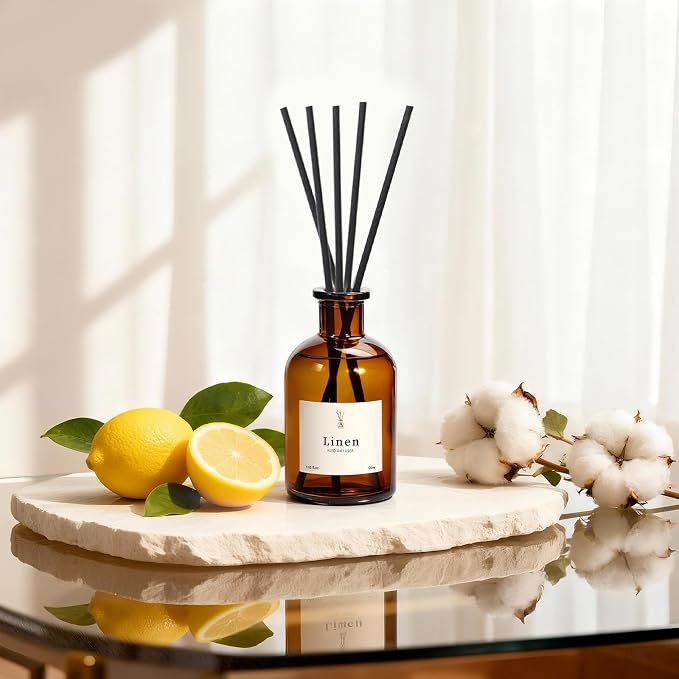 Reed Diffuser Set, 8.12 fl.oz Linen Scented Oil Diffuser, Home Fragrance Reed Diffusers for Bathroom Shelf Decor & Air