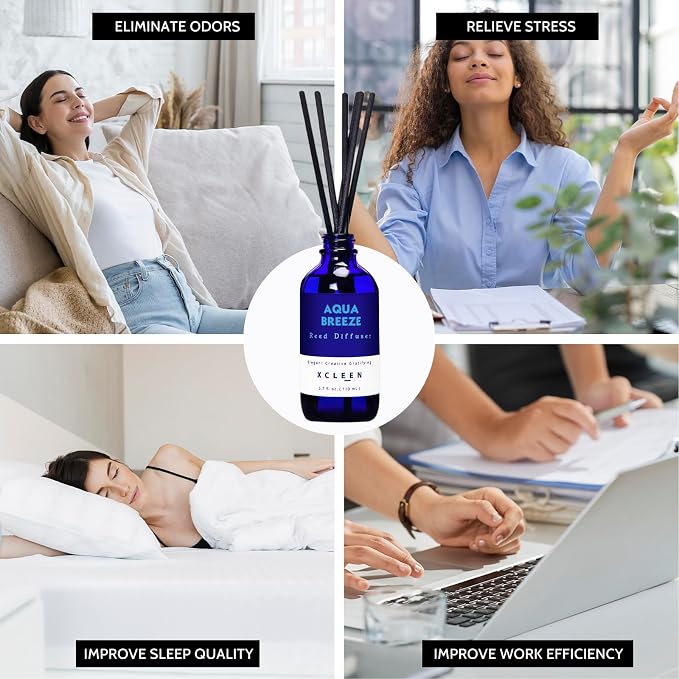 Reed Diffuser Set, Aqua Breeze Scented Oil Diffuser with Sticks, Long-Lasting Home Fragrance Reed Diffusers for Bathroom