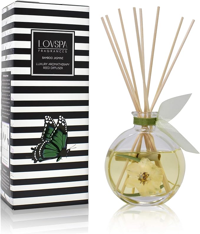 Reed Diffuser Set, Bamboo Jasmine Scented Oil Diffuser with Sticks, Home Fragrance Accessories for Bathroom Shelf Decor
