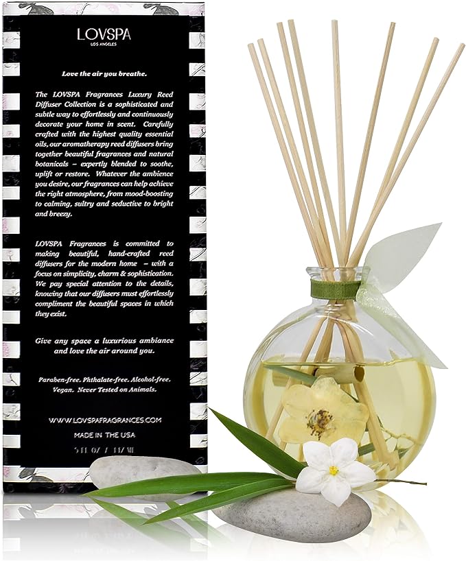 Reed Diffuser Set, Bamboo Jasmine Scented Oil Diffuser with Sticks, Home Fragrance Accessories for Bathroom Shelf Decor
