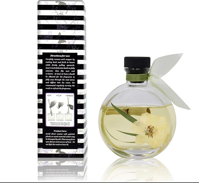 Reed Diffuser Set, Bamboo Jasmine Scented Oil Diffuser with Sticks, Home Fragrance Accessories for Bathroom Shelf Decor