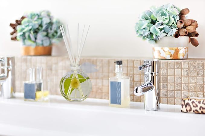 Reed Diffuser Set, Bamboo Jasmine Scented Oil Diffuser with Sticks, Home Fragrance Accessories for Bathroom Shelf Decor