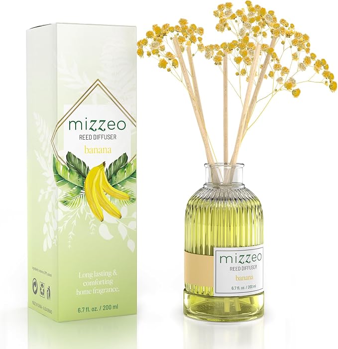 Reed Diffuser Set, Banana 6.76 fl oz Highly Scented Room Diffuser Home Fragrance Essential Oil Reed Flower Diffuser, product