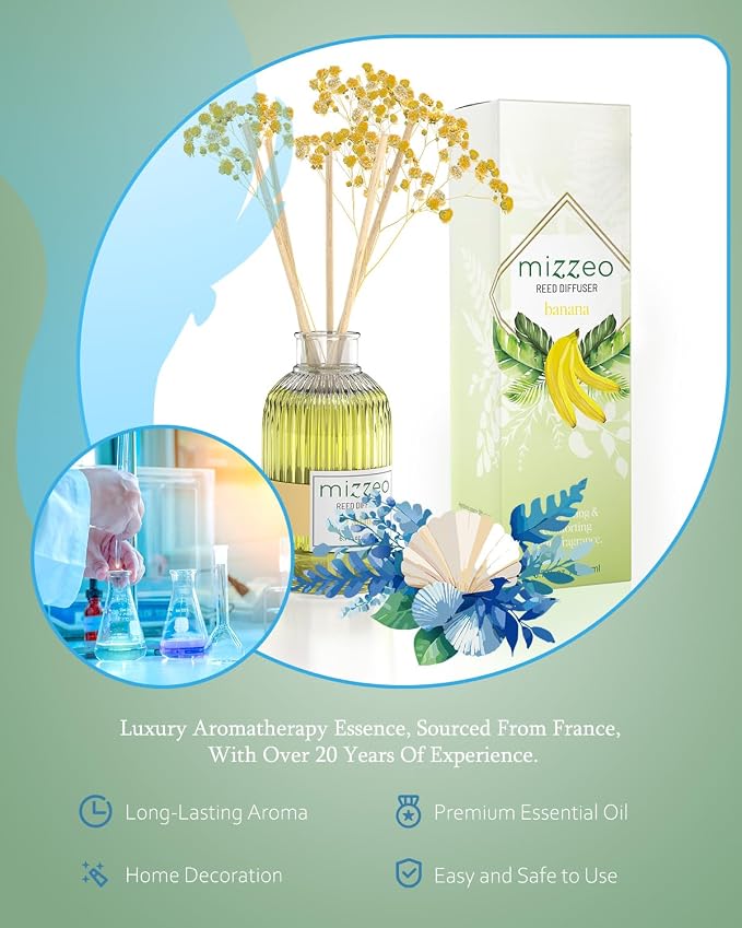 Reed Diffuser Set, Banana 6.76 fl oz Highly Scented Room Diffuser Home Fragrance Essential Oil Reed Flower Diffuser