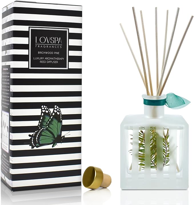 Reed Diffuser Set, Birchwood Pine Scented Oil Diffuser with Sticks, Home Fragrance Accessories for Bathroom Shelf Decor