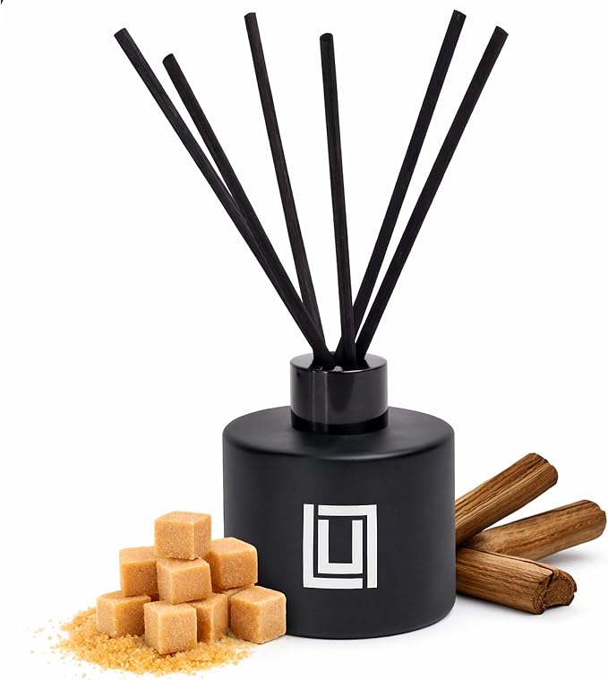 | Reed Diffuser Set | Brown Sugar & Oud | 6 Reed Sticks | Scent Diffuser for Bedroom Bathroom Living Room & Office (4.2 FL