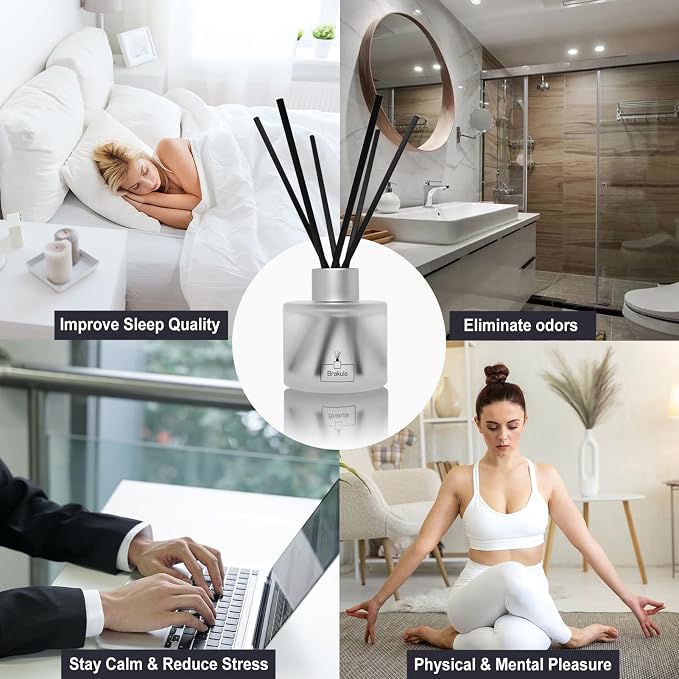 Reed Diffuser Set, Camellia & Cherry Blossom Scented Oil Diffusers with 8 Sticks for Rome & Office Decor, 3.4 oz/100 ml