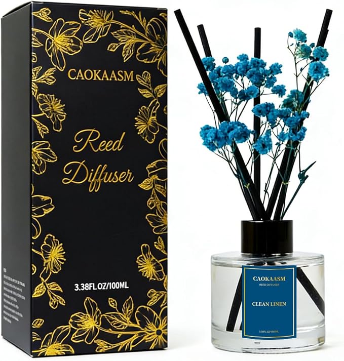 Reed Diffuser Set-Clean Linen Scent Fragrance Oil Diffuser with 6 Reed Sticks | Home & Bedroom Bathroom Decor,3.38 fl oz