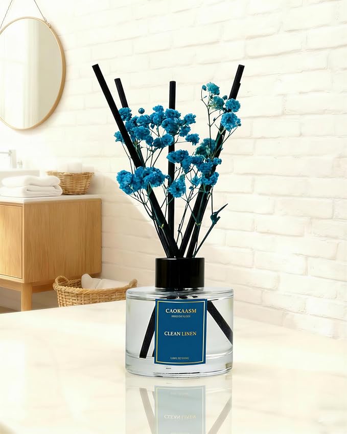 Reed Diffuser Set-Clean Linen Scent Fragrance Oil Diffuser with 6 Reed Sticks | Home & Bedroom Bathroom Decor,3.38 fl oz