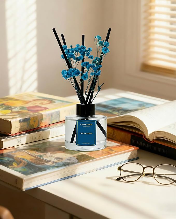 Reed Diffuser Set-Clean Linen Scent Fragrance Oil Diffuser with 6 Reed Sticks | Home & Bedroom Bathroom Decor,3.38 fl oz