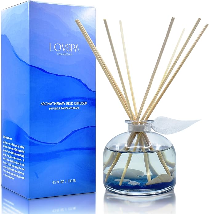 Reed Diffuser Set, Escape Beach Getaway Scented Oil Diffuser with Sticks, Home Fragrance Accessories for Bathroom Shelf
