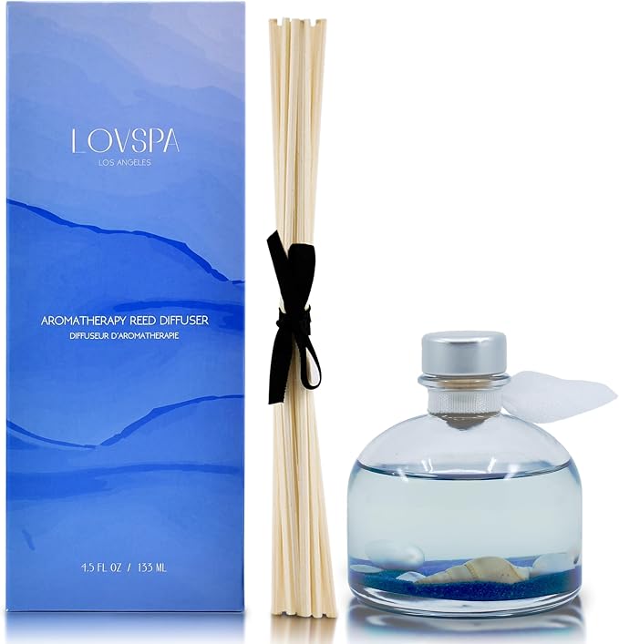 Reed Diffuser Set, Escape Beach Getaway Scented Oil Diffuser with Sticks, Home Fragrance Accessories for Bathroom Shelf