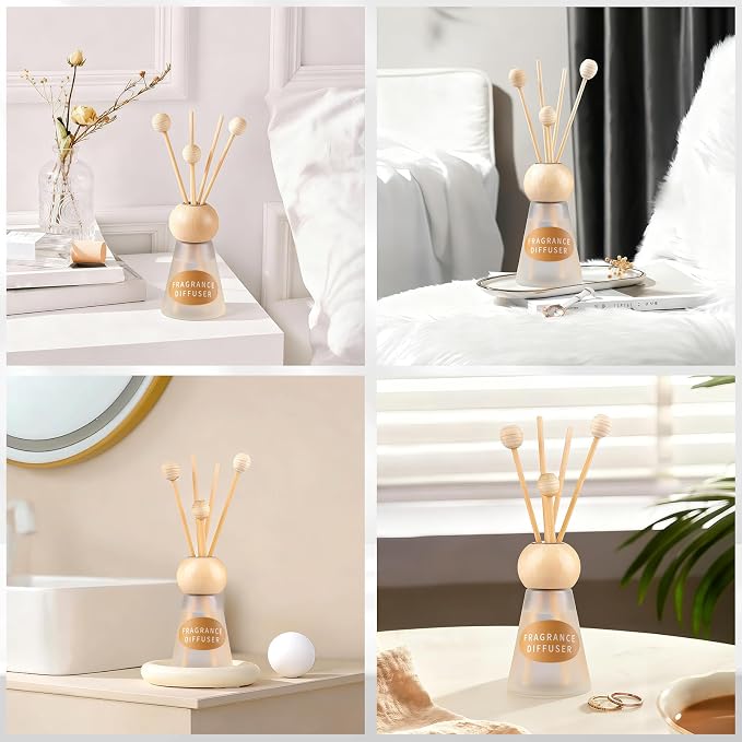 Reed Diffuser Set, Evening Gardenia Scent with Reed Sticks, 1.7 fl oz / 50ml Cone-Shaped Bottle with Round Wooden Cap