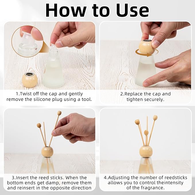 Reed Diffuser Set, Evening Gardenia Scent with Reed Sticks, 1.7 fl oz / 50ml Cone-Shaped Bottle with Round Wooden Cap