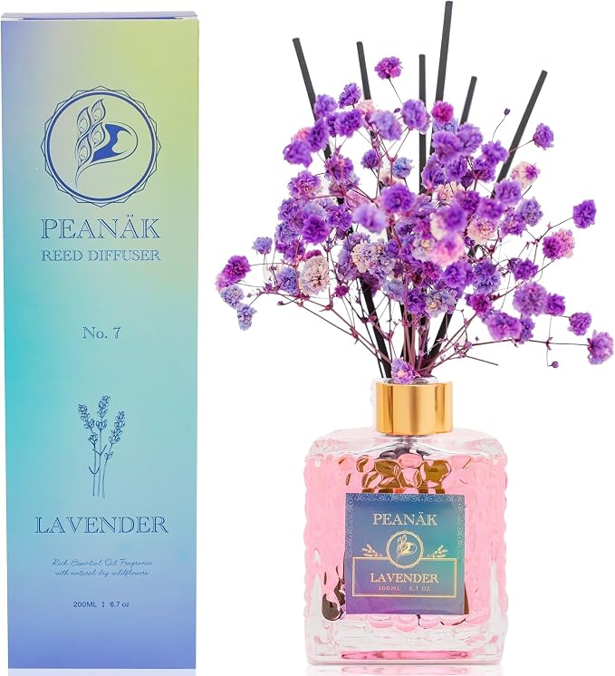 Reed Diffuser Set - French Lavender Scented Oil, Oil Diffuser Sticks, Bathroom Diffuser, Bathroom Shelf Decor, product image