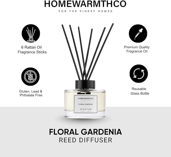 Reed Diffuser Set - Gardenia 5.63 fl oz (160ml) Scented Diffuser with Sticks Luxury Fragrance for Home, Office & Bathroom