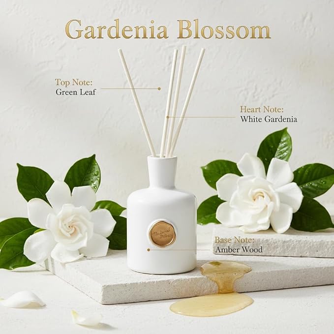 Reed Diffuser Set-Gardenia-Strong Scent, Long-Lasting Evaporation with Natural Reed Sticks & Essential Oils, alternate