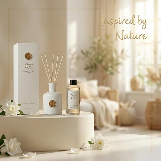 Reed Diffuser Set-Gardenia-Strong Scent, Long-Lasting Evaporation with Natural Reed Sticks & Essential Oils, alternate