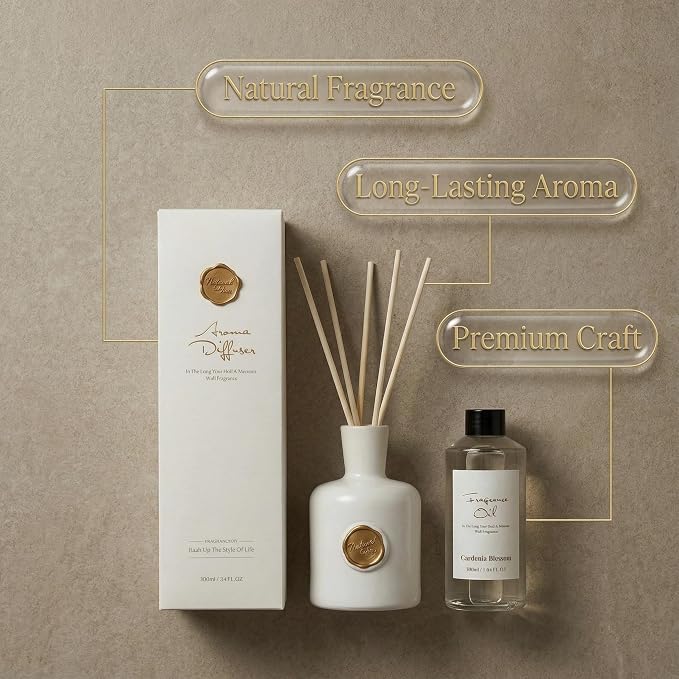 Reed Diffuser Set-Gardenia-Strong Scent, Long-Lasting Evaporation with Natural Reed Sticks & Essential Oils, alternate