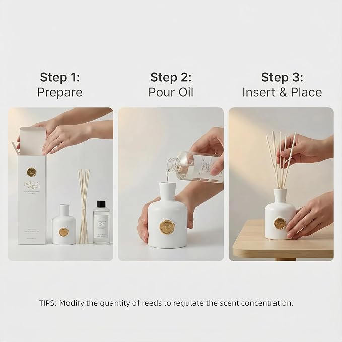 Reed Diffuser Set-Gardenia-Strong Scent, Long-Lasting Evaporation with Natural Reed Sticks & Essential Oils, alternate