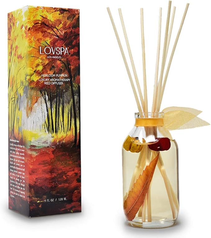Reed Diffuser Set, Heirloom Pumpkin Scented Oil Diffuser with Sticks, Home Fragrance Accessories for Bathroom Shelf Decor