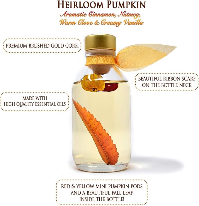 Reed Diffuser Set, Heirloom Pumpkin Scented Oil Diffuser with Sticks, Home Fragrance Accessories for Bathroom Shelf Decor