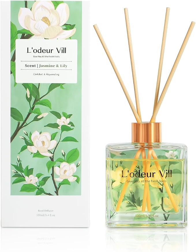 Reed Diffuser Set/Jasmine & Lily/3.38 fl.oz(100ML)/1 Pack with 6 Reed Sticks/Home Fragrance Diffuser, product image
