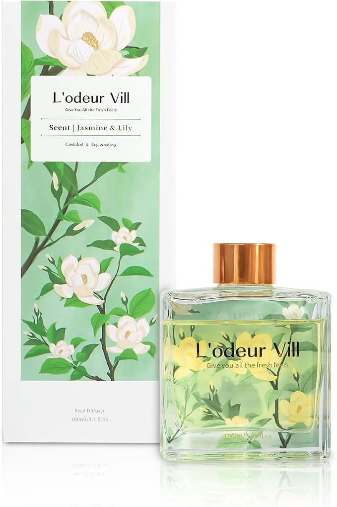 Reed Diffuser Set/Jasmine & Lily/3.38 fl.oz(100ML)/1 Pack with 6 Reed Sticks/Home Fragrance Diffuser, alternate product view