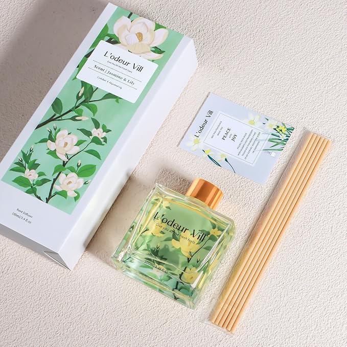 Reed Diffuser Set/Jasmine & Lily/3.38 fl.oz(100ML)/1 Pack with 6 Reed Sticks/Home Fragrance Diffuser, alternate product view