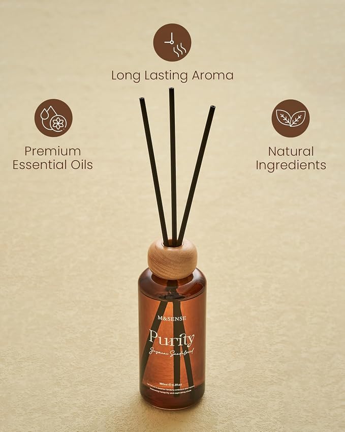 Reed Diffuser Set, Jasmine Sandalwood Scented 6.3 fl oz Natural Essential Oil Diffusers with Sticks, alternate product view 5