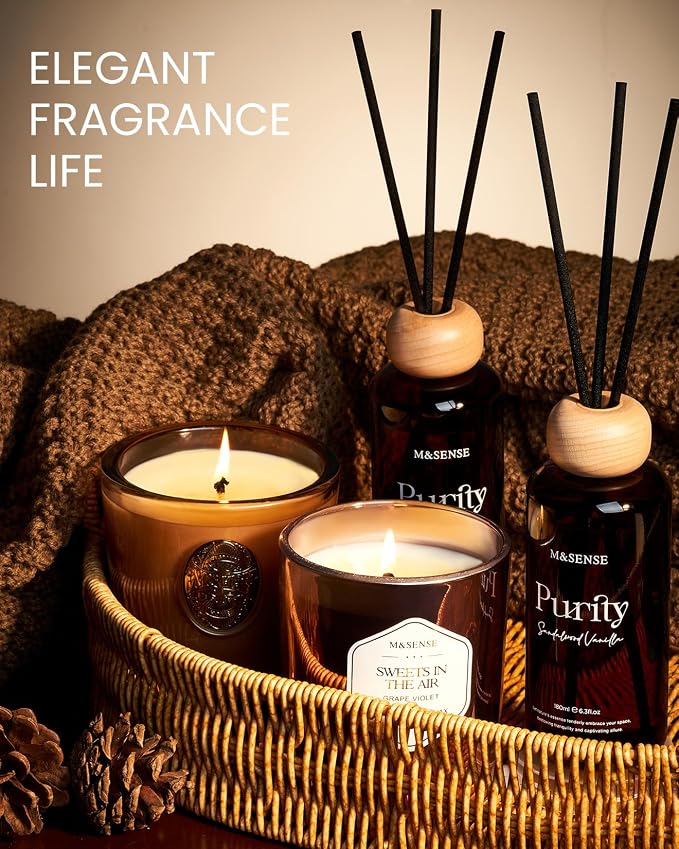 Reed Diffuser Set, Jasmine Sandalwood Scented 6.3 fl oz Natural Essential Oil Diffusers with Sticks, alternate product view 8