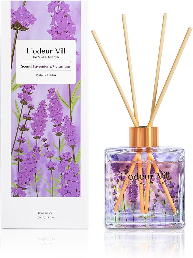 Reed Diffuser Set/Lavender Geranium/3.38 fl.oz(100ML)/1 Pack with 6 Reed Sticks/Home Fragrance Diffuser, product image
