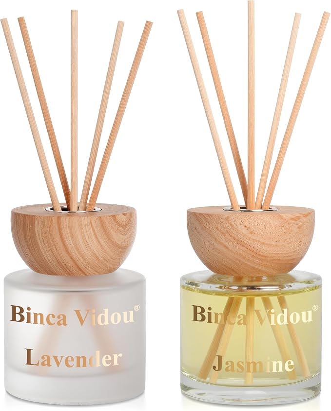 Reed Diffuser Set, Lavender & Jasmine Natural Scent Oil Diffusers with Sticks for Home Office Bathroom Aromatherapy Decor