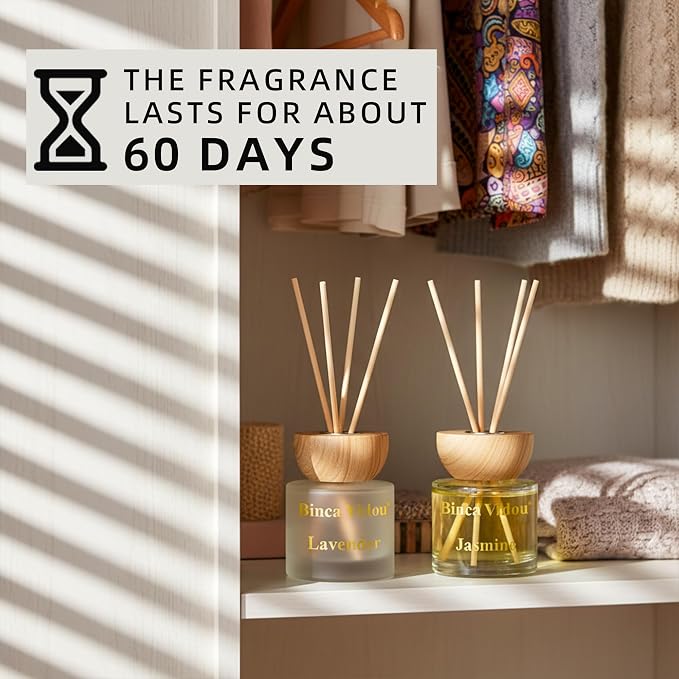 Reed Diffuser Set, Lavender & Jasmine Natural Scent Oil Diffusers with Sticks for Home Office Bathroom Aromatherapy Decor