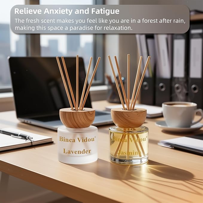 Reed Diffuser Set, Lavender & Jasmine Natural Scent Oil Diffusers with Sticks for Home Office Bathroom Aromatherapy Decor