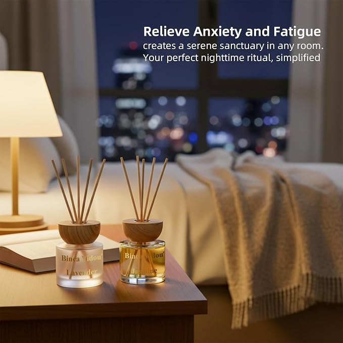 Reed Diffuser Set, Lavender & Jasmine Natural Scent Oil Diffusers with Sticks for Home Office Bathroom Aromatherapy Decor
